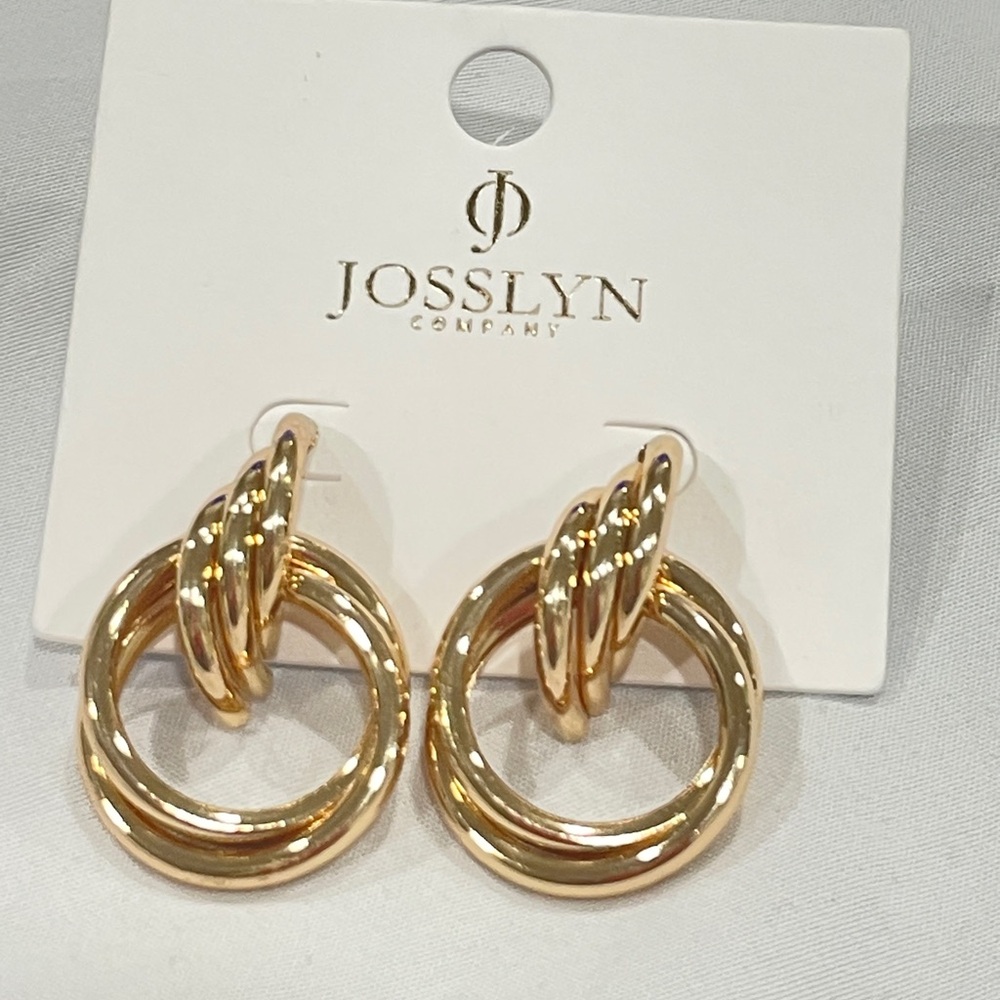 Gold Triple Hoop Earrings Twisted Linked Hoop Statement earrings Josslyn